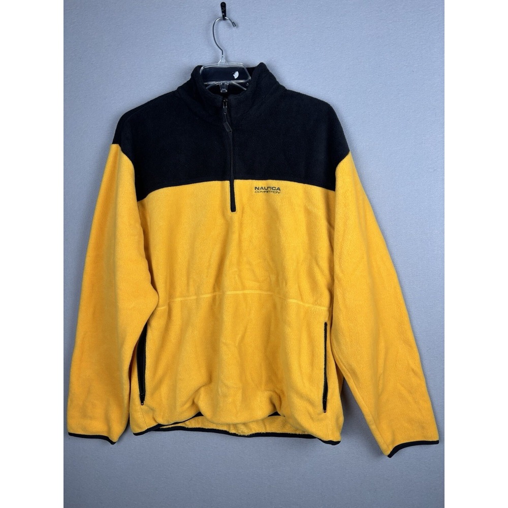Nautica Competition Sweater Men's XL Yellow Fleece 1/4 Zip Pullover 90s 3679